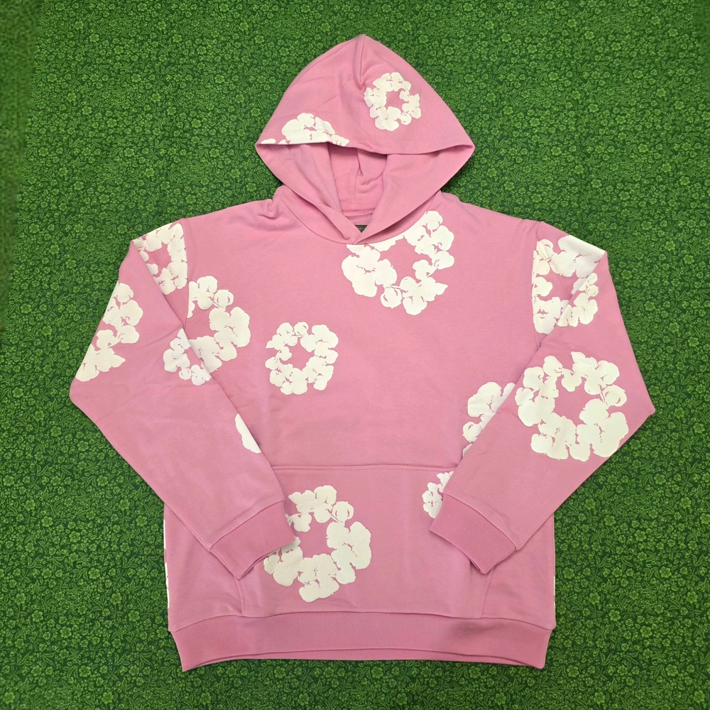 Denim Tear Hoodie in Pink with White Florals Unisex